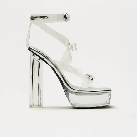 Silver Platform Heels with Bow - Picture 3 of 4